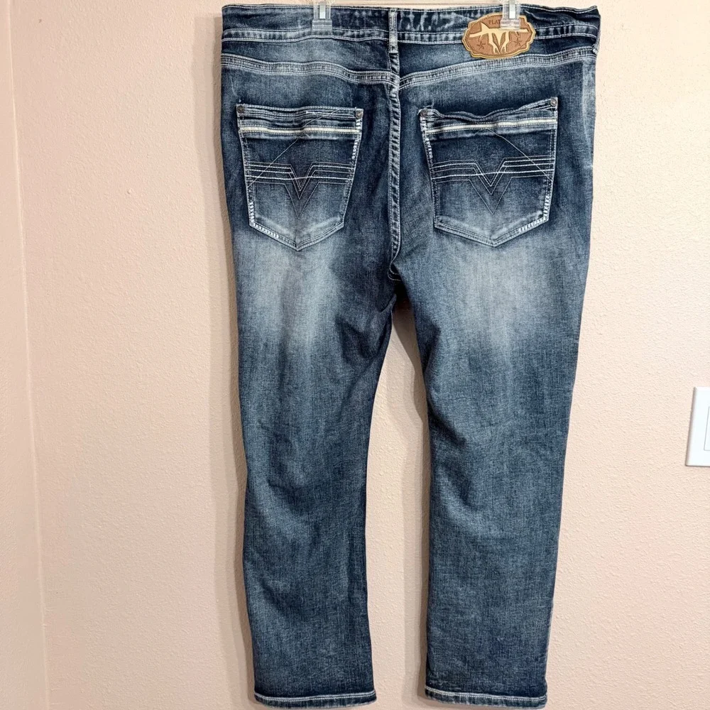 Platini Mens Bootcut Jeans Medium Wash Denim 42x30 Western Contrast Stitch